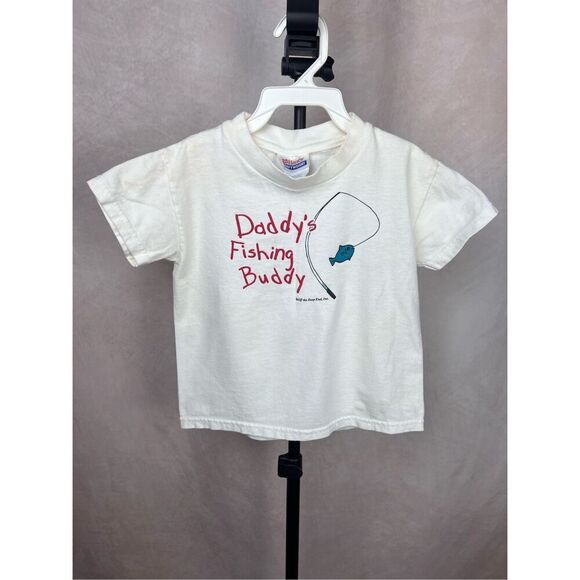 Vintage 90s Kids Daddy’s Fishing Buddy T Shirt Graphic 90s Y2K XS - Picture 1 of 6